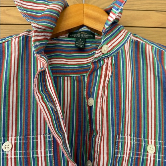 Vintage Lauren Jeans Co Blue/Green/Red Pullover Cotton Blouse / 90's / small - Picture 4 of 16